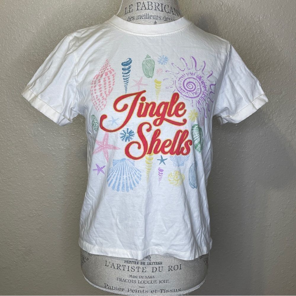 Messy Buns Lazy Days Jingle Shells Short Sleeve Tshirt Cream Orange Blue Medium